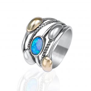 925er Silber Ring mit Goldeinsätze 9KT und Höhenqualität naturale Opal