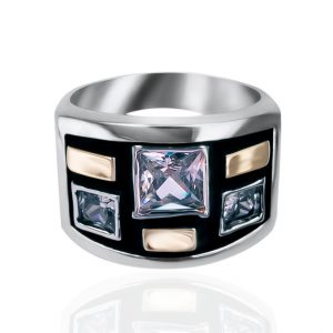 925er Silber Ring aus Sterlingsilber mit 9-Karat-Goldeinsätzen und Ehequalität Weiß CZ<br /><h4><span class="OYPEnA font-feature-liga-off font-feature-clig-off font-feature-calt-off text-decoration-none text-strikethrough-none">(925er Sterlingsilber, 9kt Gold & Cubic Zirkonia)</span></h4>