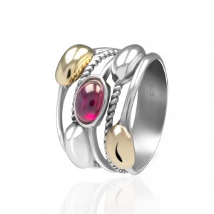 925er Silber Ring mit Goldeinsätze 9KT und Höhenqualität naturale Granat