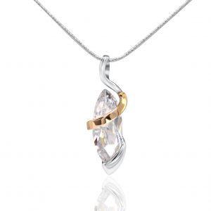 Halskette, Kette mit Anhänger aus 925 Silber mit 9 Karat Goldeinsätzen und weißem Zirkonia