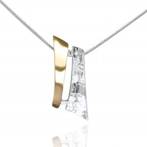 925er Silber Halskette, Kette mit Anhänger und Goldeinsätzen 9 Karat