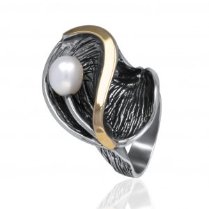 925er Silber Ohrringen Sterlingsilber mit Goldeinsätzen 9KT und Süßwasserperle.