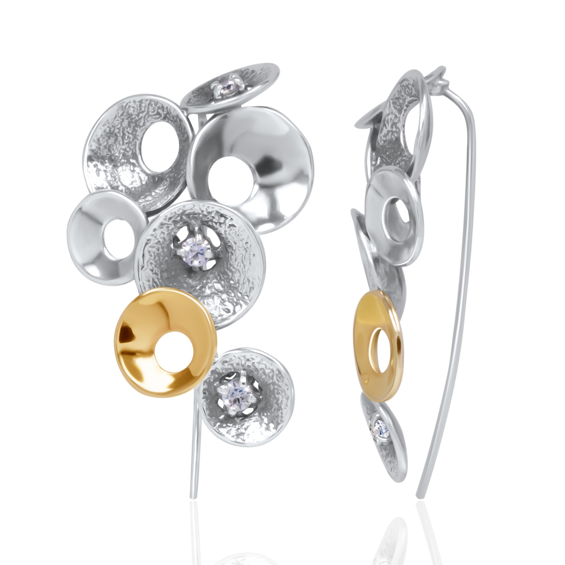 Ohrringe “Silberne Ranke”<br /><h4><span class="OYPEnA font-feature-liga-off font-feature-clig-off font-feature-calt-off text-decoration-none text-strikethrough-none">(925er Sterlingsilber, 9kt Gold & Cubic Zirkonia)</span></h4>