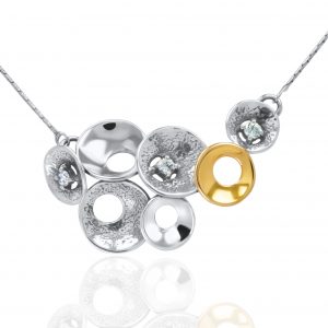 925er Silber Halskette Sterlingsilber mit Goldeinsätzen 9 Karat und Ehequalität Weiß CZ