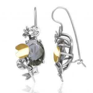925er Silber Ohrringe mit Goldeinsätze 9KT und Höhenqualität synthetischer Turmalin.