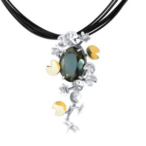 Halskette aus 925er Silber mit 9 Karat Goldeinsätze und Höhenqualität synthetischer Turmalin