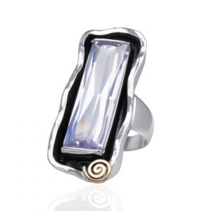 925er Silber Ring Sterlingsilber mit Goldeinsätzen 9 Karat und Ehequalität Weiß CZ
