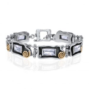 925er Silber Armband mit Goldeinsätzen 9 Karat und Ehequalität Weiß CZ