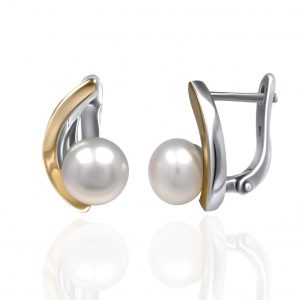 Ohrringe aus 925er Sterlingsilber mit Goldeinsätzen 9KT und Süßwasserperle