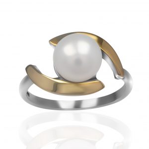 925er Silber Ring mit Goldeinsätzen 9KT und Süßwasserperle