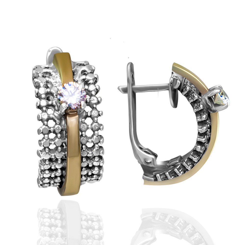 Vintage-Silberohrringe<br /><h4><span class="OYPEnA font-feature-liga-off font-feature-clig-off font-feature-calt-off text-decoration-none text-strikethrough-none">(925er Sterlingsilber, 9kt Gold & Cubic Zirkonia)</span></h4>