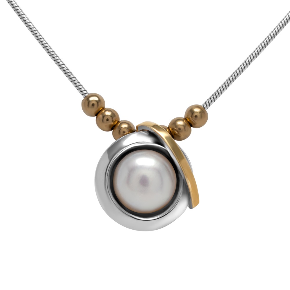 Silberhalskette mit Perlenglanz<br /><h4><span class="OYPEnA font-feature-liga-off font-feature-clig-off font-feature-calt-off text-decoration-none text-strikethrough-none">(925er Sterlingsilber, 9kt Gold & echte Süßwasserperle)</span></h4>